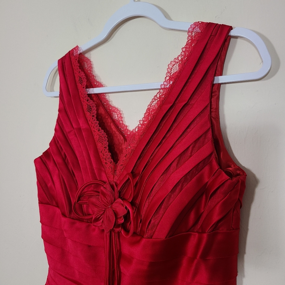 Vintage MayQueen Women 10 Red Lace Ruffles Sleeveless Dress Formal Prom Romantic - Picture 3 of 14